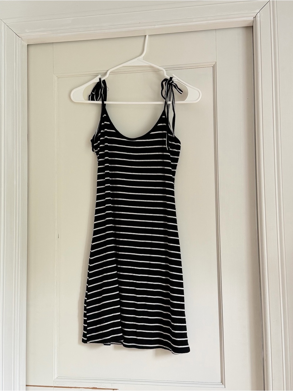 Black & White Striped Tie-Shoulder Sundress